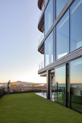 The north-facing apartments offer views out to the Waitematā and Rangitoto.