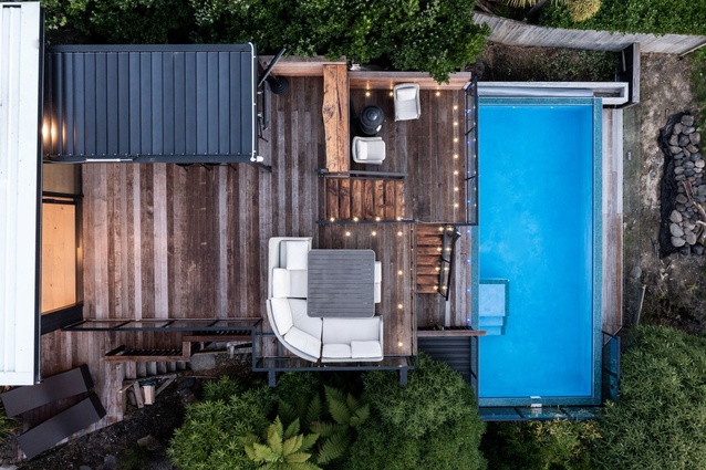 The outdoor living spaces, as seen from above.