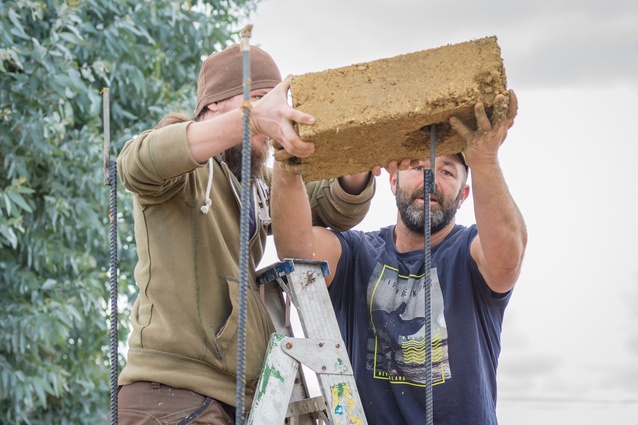 Adobe brick laying in Foxton.