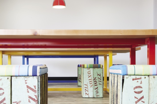 Colourful seating on referencing 
a classic New Zealand soft drink – Foxton Fizz.