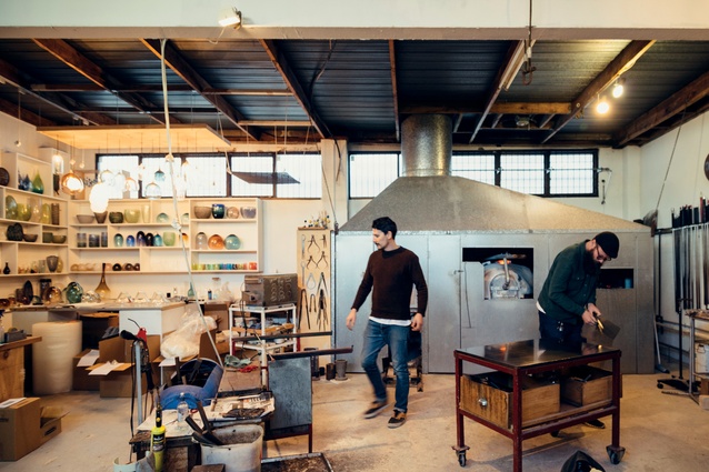 Isaac (left) and Stephen (right) in their Arch Hill glass studio.