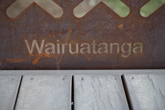 Corten steel panels for each whare have been designed by the marae ringa toi (artists).