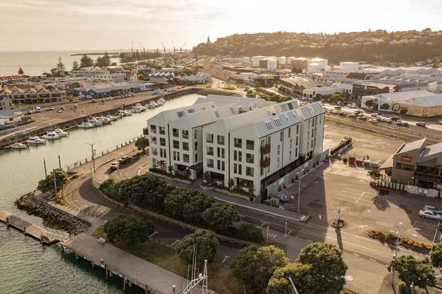 Port Ahuriri, once the industrial backyard of Napier, is taking on a new life with offices, hospitality, retail and accommodation sprouting up. Customs Quay Ahuriri takes command of this prime corner site.