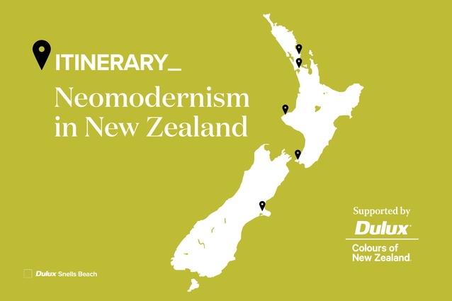 Itinerary: Neomodernism. Featured is <a 
href="https://www.dulux.co.nz/colour/yellows/snells-beach/"style="color:#3386FF"target="_blank"><u>Dulux Snells Beach</u></a>, Dulux Colours of New Zealand.