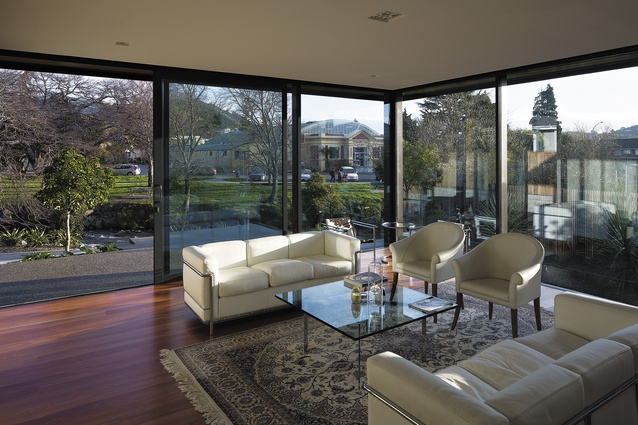 Large sliding doors from the living space lead out to the garden and river. 
