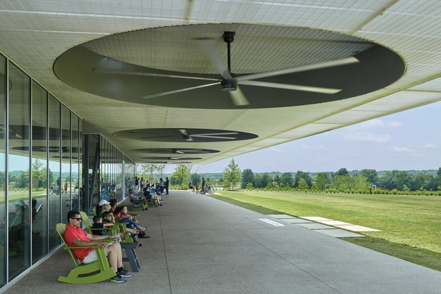 Shelby Farms Park Visitor Center isn’t just fancy grating; everybody loves a front porch.