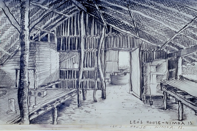 Leo's house [interior], Nimoa, Louisiade Archipelago, Papua New Guinea. Sketch drawn by David Mitchell.