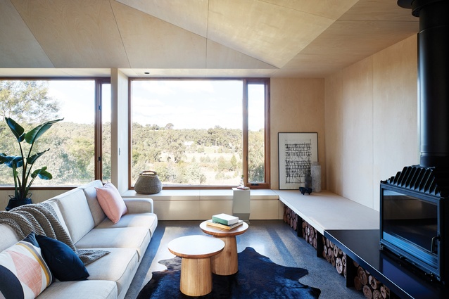 An earthy palette evokes the hues of the surrounding bush and eucalyptus trees. Artwork: Architectural print by A. Lethbridge.