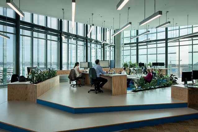 Raised and lowered floor levels in the ‘lantern’ create some unusual workstations with excellent views of the harbour. 
