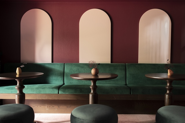 The Central Private Hotel’s bar and lounge area features Warwick Fabrics’ Mystic velvet curtains and Plush velvet-covered boothseats