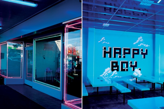 The neon signs are custom-made by Signwise.