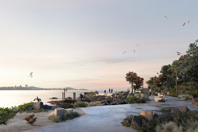 A visualisation of one of the park’s harbourside spaces, merging land and sea.