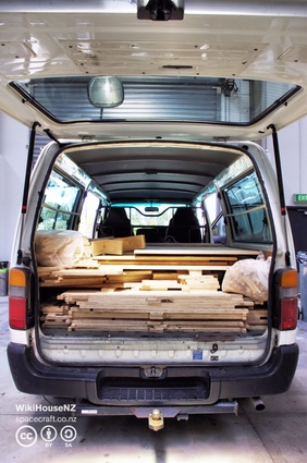 All of the parts to create a WikiHouse fit in the back of a van.