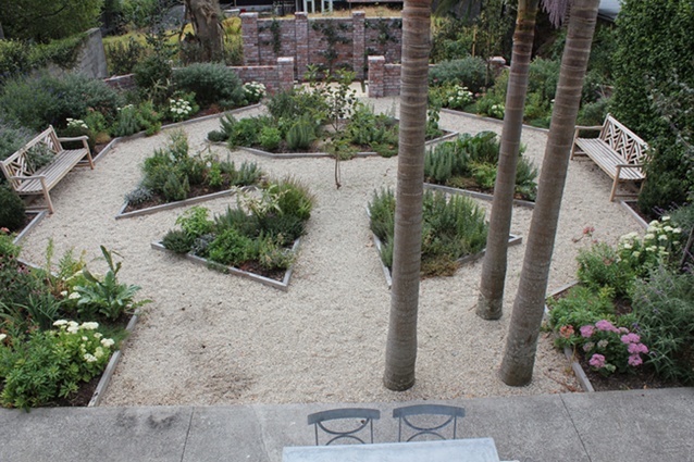 Xanthe White Design's Herne Bay garden in the 2013 Garden Fest. The brick walls are built from brick salvaged from the Christchurch earthquake.