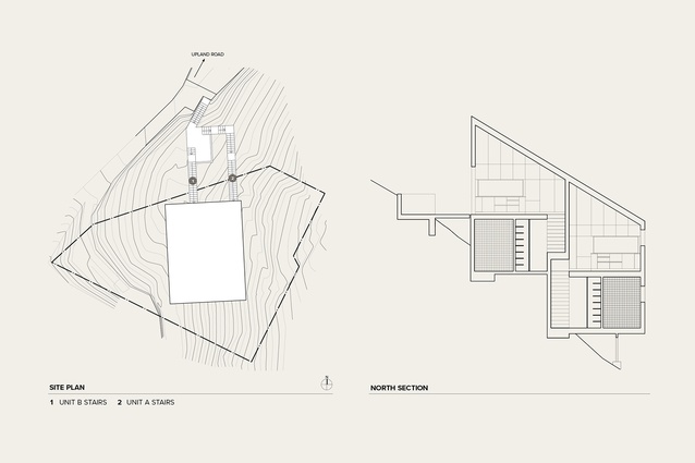 Site plan and north section plan. 