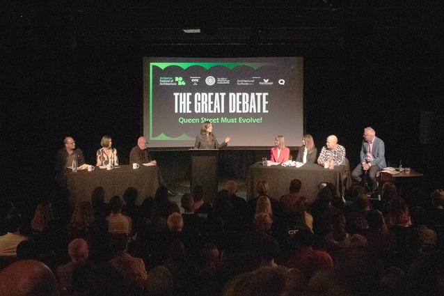 The Great Debate’s opposition team (on the left), affirmative team (to the right) and convenor, Jenny Chen (centre).