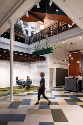 Greater Wellington Regional Council’s reception and waiting spaces illustrate the recycling of patterns and materials from the past.
