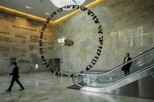 The Vero Centre’s lower lobby space, with its “wheel”, also known, more formally, as Assignation Device (2003), an artwork by Andrew Drummond.