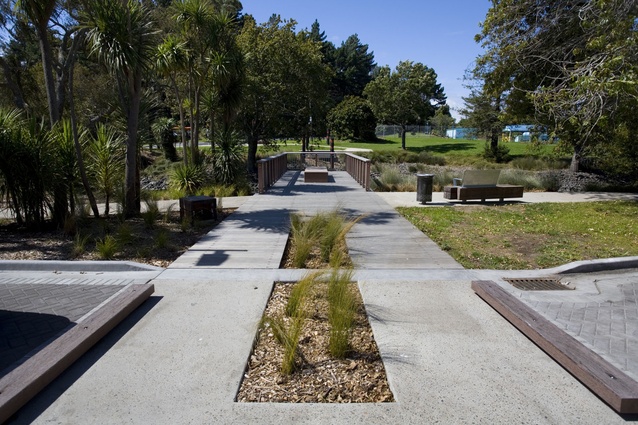 View from pier, with public seating and new planting.