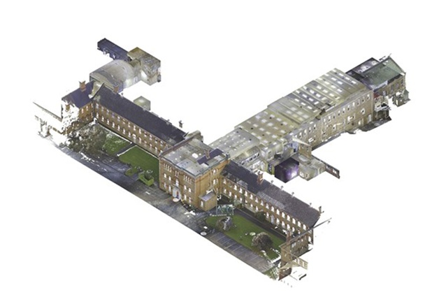 A still from Unitec's 3D point cloud model of Building One. The former Carrington Hospital currently sits unoccupied on the Mount Albert, Auckland campus.