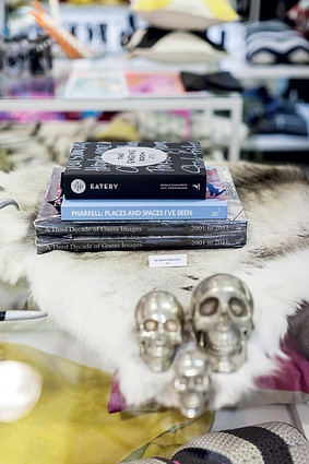 Books and edgy trinkets on display.
