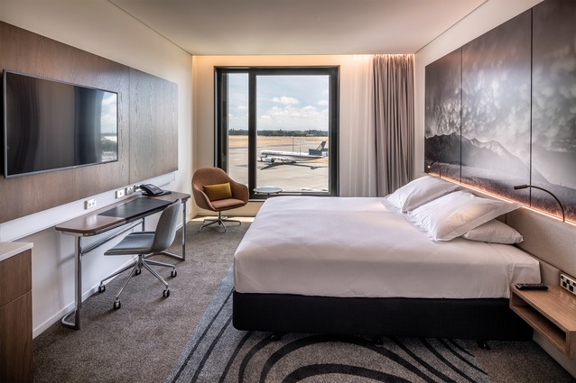 Some rooms can see onto the busy runway of Christchurch Airport.