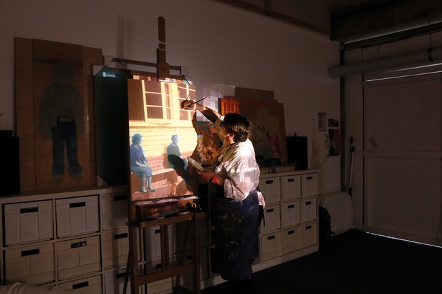 Adelys painting in her studio at Corban Estate Arts Centre, West Auckland.
