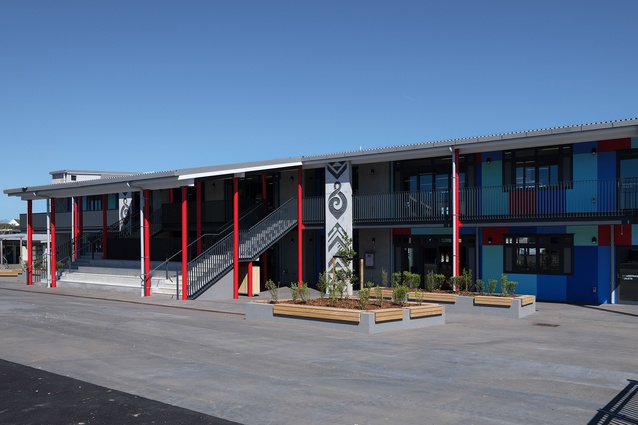 Northcote Intermediate School by Clive Chapman and Iliya Kolesnikov, Pacific Environments NZ Ltd  winner of the Resene Total Colour Education Colour Maestro Award.