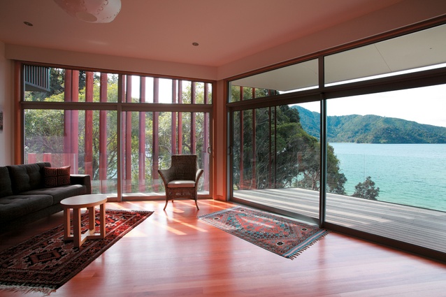 The glass balustrade on the deck allows for unrestricted views from the living space.