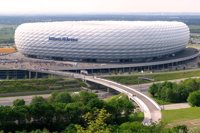 Stunning at night due to its full colour-changing exterior of EFTE panels, the Allianz Arena in Munich was built by Herzog & de Meuron. It opened in 2005.