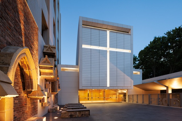 St Barnabas Anglican Church, Sydney by FJMT. The crucifix on the exterior of the building resembles Tadao Ando's cross of light, sending an unmistakeable message to passersby.
