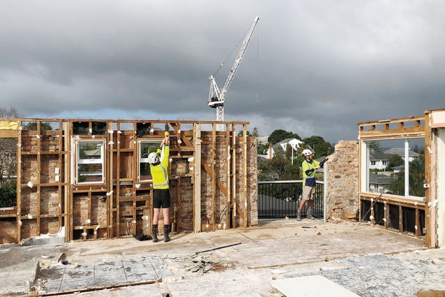 A building in the process of being deconstructed. 