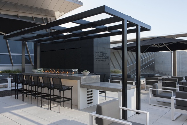 The rooftop bar features an open fire.