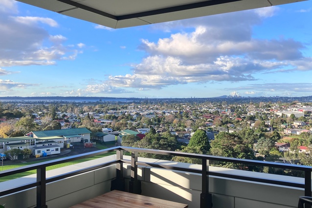 Westlight Apartments balcony view of Auckland. 