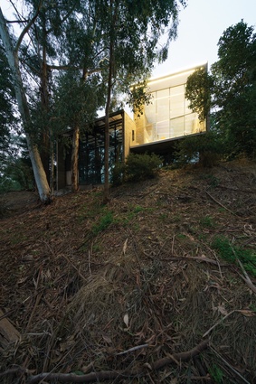 The studio looks out over a creek valley to the south, while connecting to an intimate garden to the north.