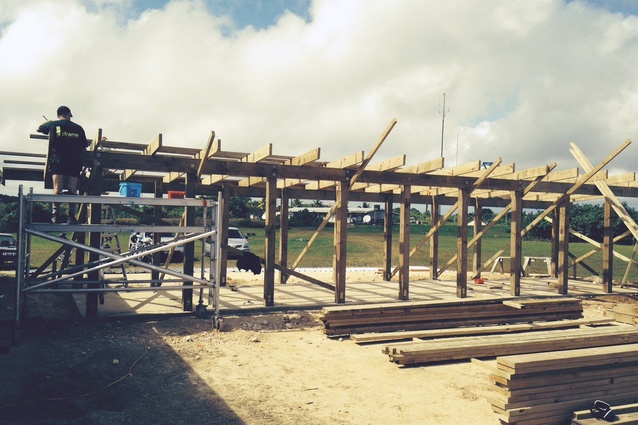 Day 2: The roof structure is in place; the building is beginning to take shape.