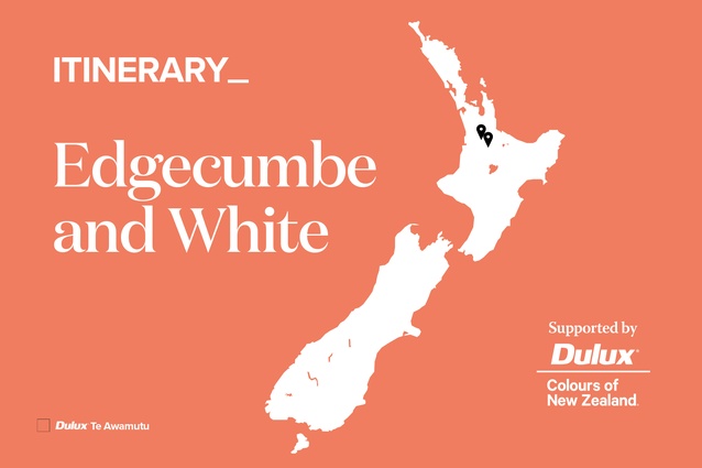 <em>Itinerary: Edgecumbe and White</em>. Featured is <a 
href="https://www.dulux.co.nz/colour/oranges/te-awamutu/?srsltid=AfmBOooU-u6RXH35ZJaB4EflHvlm19t6kEZZaW3JVS4Mgs_cLeLoiK_d/"><u>Dulux Te Awamutu</u></a>, Dulux Colours of New Zealand.