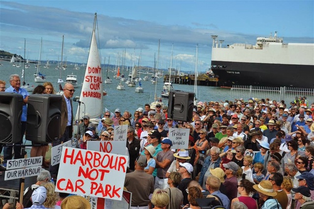 Stop Stealing Our Harbour protest on land and sea, 2015.