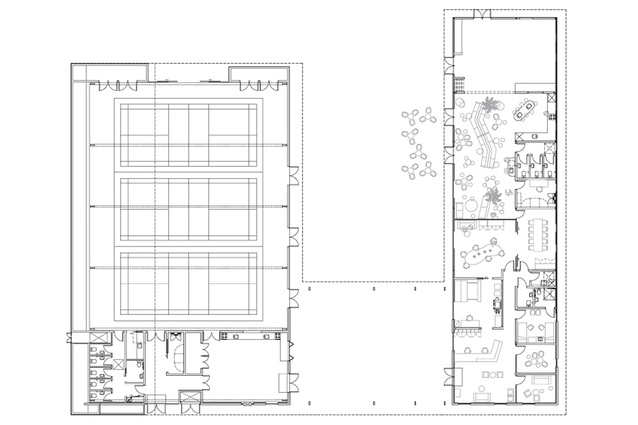 Ground-floor plan – hall and administration.