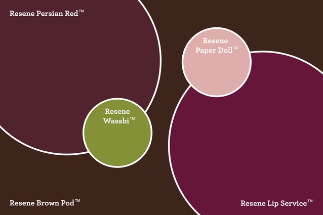 Be inspired by Charlotte’s palette Be inspired by Kate’s palette using <a href="https://www.resene.co.nz/swatches/preview.php?chart=Resene%20special%20palette%20-%20Hanmer%20Springs&brand=Resene&name=Brown%20Pod&srsltid=AfmBOorlj4rGZ1q-0yaJIExNWX6bAc3VoVyJvrG3TTil2NwlKInlpZVQ"style="color:#3C241B"target="_blank"><u>Resene Brown Pod</u></a>, <a 
href="https://www.resene.co.nz/swatches/preview.php?chart=Resene%20BS5252%20range%20%28pre%202008%29&brand=Resene&name=Persian%20Red&srsltid=AfmBOopjlP9uW4cpNkFK6G5STnE5Lhr_d91R6SX2UxNcQrlvlR1-QnF1"style="color:#4F212A"target="_blank"><u>Resene Persian Red</u></a> and <a 
href="https://www.resene.co.nz/swatches/preview.php?chart=Resene%20The%20Range%202011%2F12&brand=Resene&name=Paper%20Doll&srsltid=AfmBOoryLrjAmIsLnisDaxD3mOycawNJbbammFYutDJ3_c_3uQikypDv"target="_blank"><u>Resene Paper Doll</u></a>, <a 
href="https://www.resene.co.nz/swatches/preview.php?chart=Resene%20The%20Range%202007&brand=Resene&name=Lip%20Service&srsltid=AfmBOorc5Gz8CtUy1sQ5prf0mbj7ofXoo1v5wOpzehDeudwjz6WO3frm"color:#661639"target="_blank"><u>Resene Lip Service</u></a> and <a href="https://www.resene.co.nz/swatches/preview.php?chart=Resene%20Multi-finish%20range%20%282008%29&brand=Resene&name=Wasabi&srsltid=AfmBOorAJ1q391Zo6Nz8z_qaqpXoy78epE1brIjYr59XZWg6wmsxahqf"style="color:#849137"target="_blank"><u>Resene Wasabi</u>.