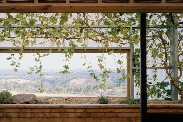 A window offers views across the vast landscape.