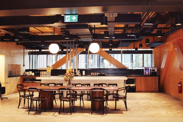 A shared kitchen and dining space within the building.