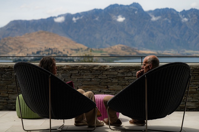 Taking in the view of Lake Wakatipu with Anna-Marie Chin of Anna Marie-Chin Architects during a tour of the Copper House extension.