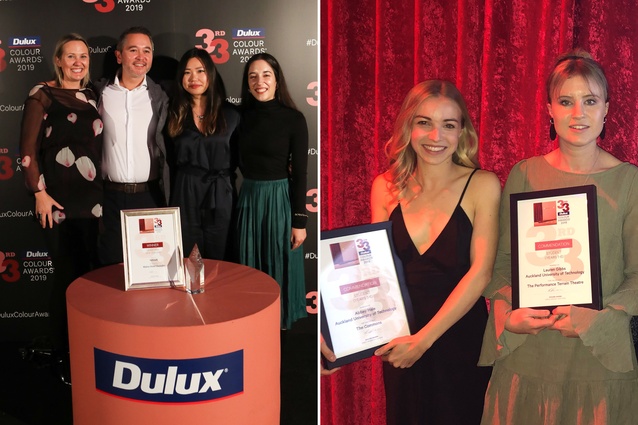 The team from Yellow6 at the awards event; two New Zealand students were also commended at the Dulux Colour Awards: Lauren Gibbs and Abbey Hale.