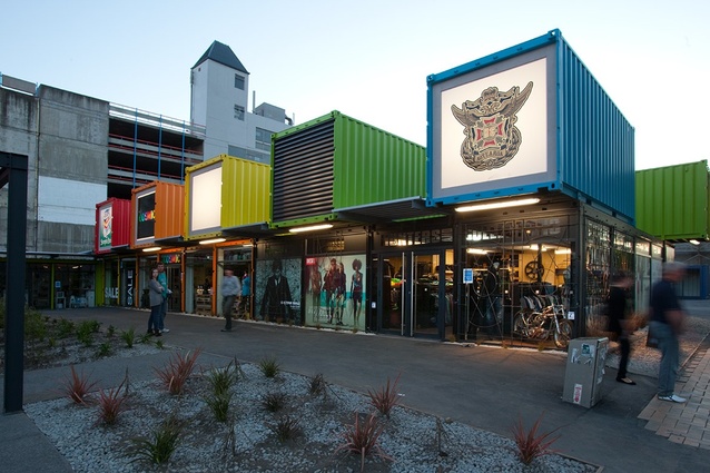 Re:start, a shipping container shopping mall designed by the Buchan Group in Christchurch after the 2011 earthquake.