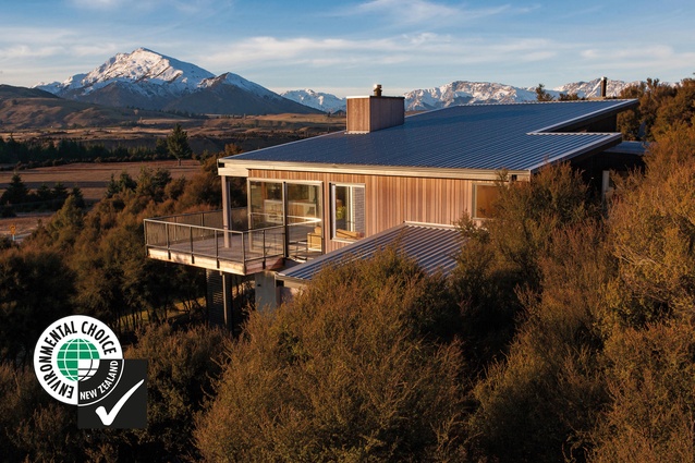 One example of an ECNZ-licensed building product is Colorsteel roofing, seen here on the Little Mount Iron House in Wanaka, designed by Eliska Lewis Architects.