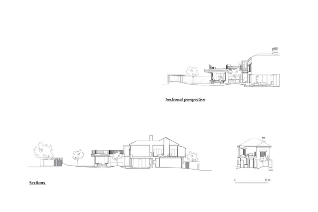 Sections and sectional perspective of Gibbon Street by Cavill Architects.