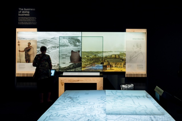 Layers of displays at the museum including digital and traditional. 
