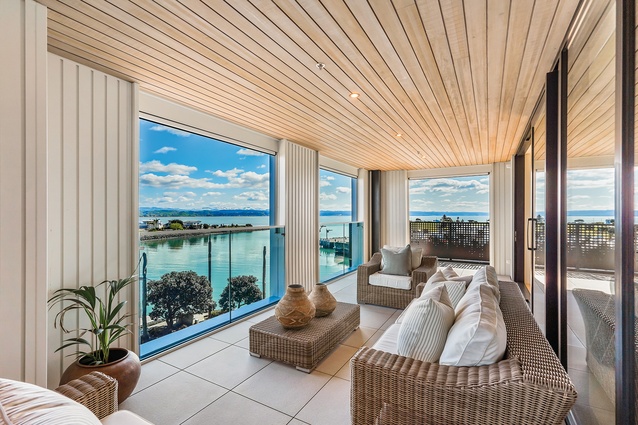 Generous terraces afford views over the harbour. Image: Sotheby’s.