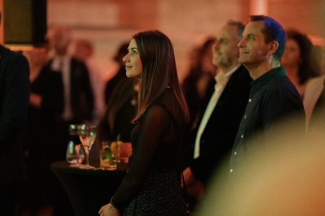 Susanna Keyte and Paul Garlick from AECOM, winners of the Workplace (over 1000m<sup>2</sup>) category, enjoying the evening's entertainment.